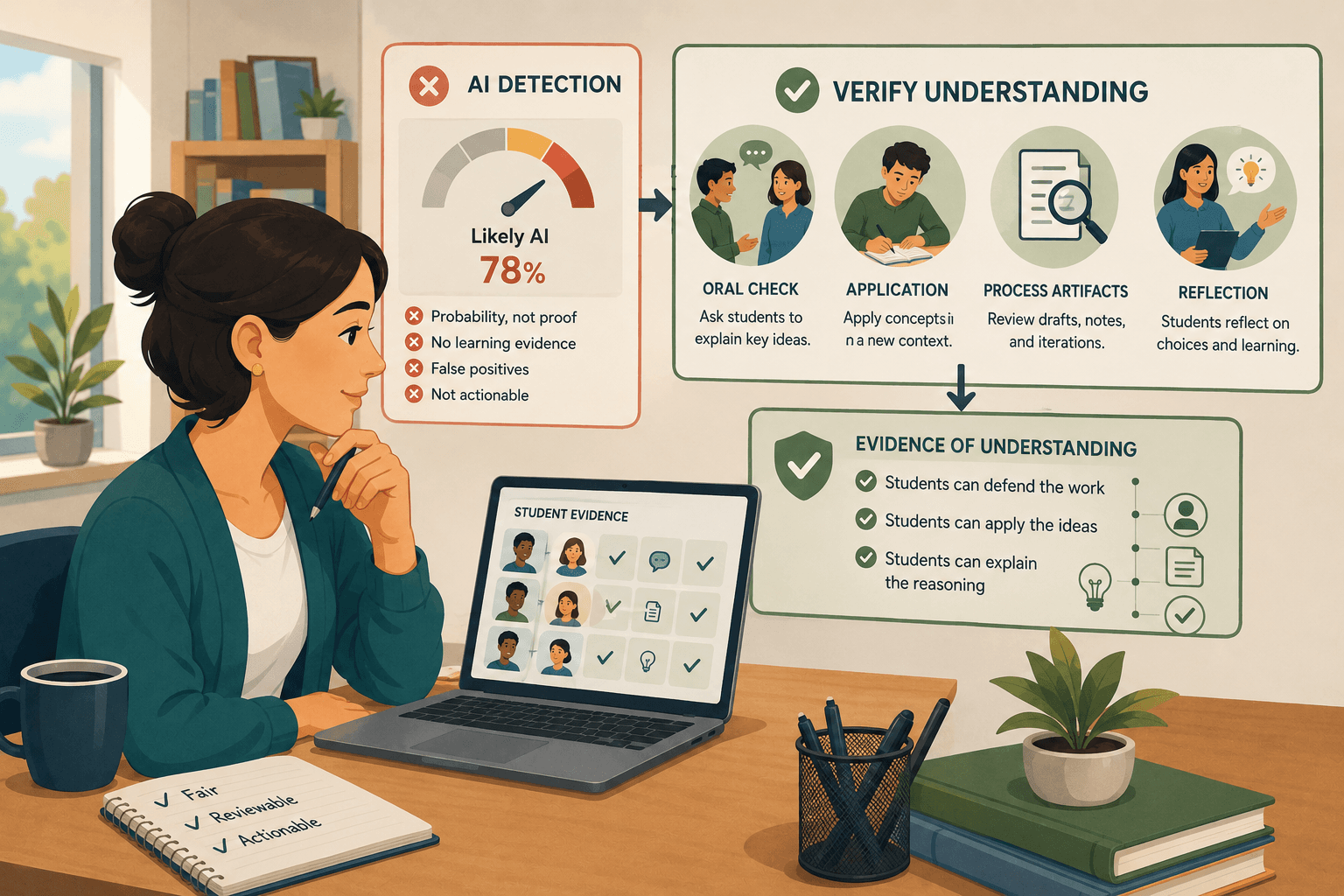 A student presenting evidence of understanding in an online classroom