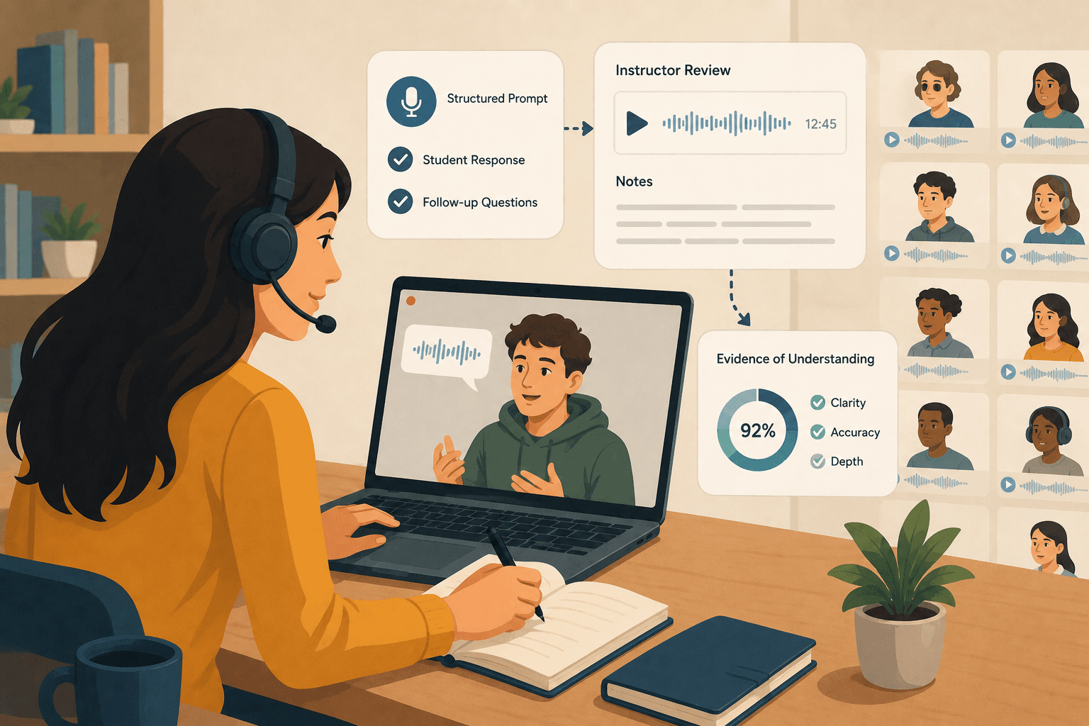 A student presenting their work in a virtual classroom
